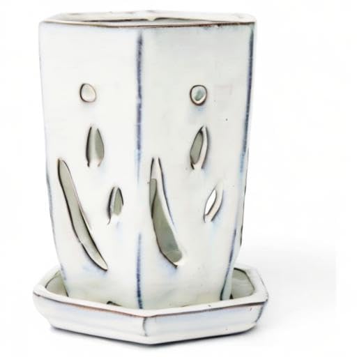 rePotme 4 x 6 inch Ceramic Orchid Pot (White Diamond) - Hexagon Orchid Pot with Holes - Image 5